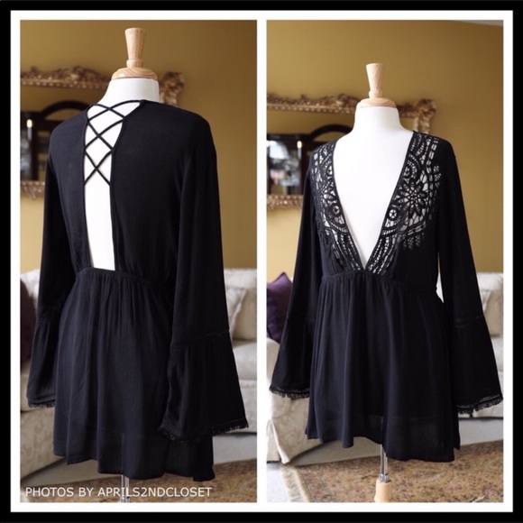 TOPSHOP BLACK SWIM SWIMSUIT COVERUP MINI DRESS A2C - Picture 3 of 8